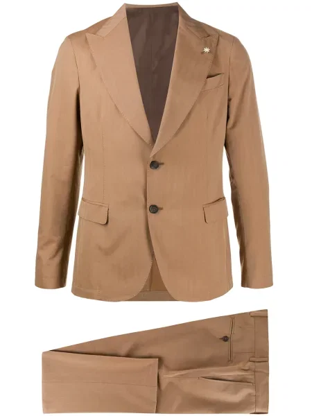 Costum Manuel Ritz cu dungi de costum cu un singur rând de nasturi maro