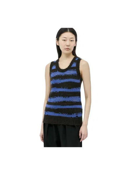 Top Acne Studios z przetarciami w paski fioletowy