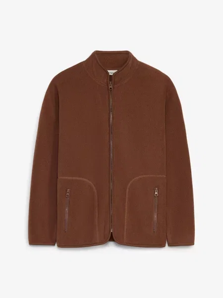 Bluza rozpinana z polaru ze stójką brązowa