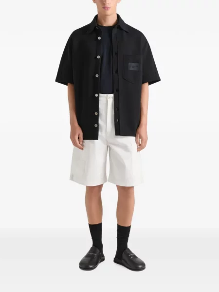 Pantaloni scurți din denim Givenchy cu model herringbone alb