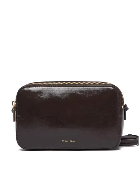 Calvin Klein Torbica Foil Logo Glossy Camera Bag smeđa