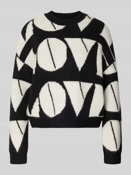 Sweter z dzianiny o kroju regular fit z dodatkiem wełny model ‘LOVE’ Vero Moda czarny