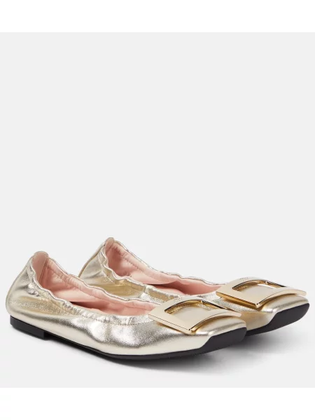 Balerini Roger Vivier din piele auriu