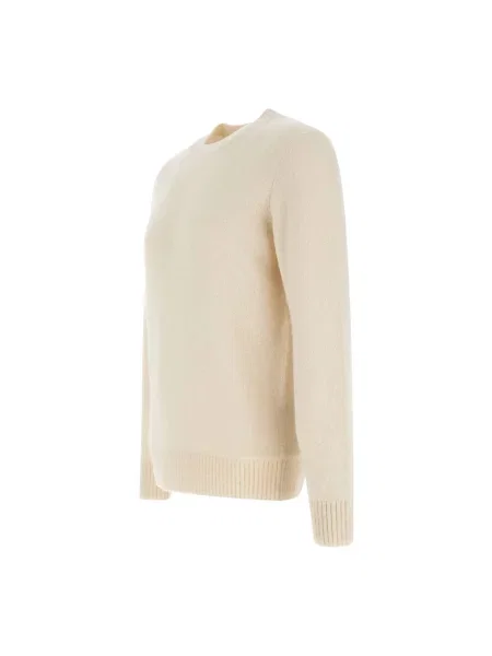 Sweter Kangra wełniany z okrągłym dekoltem biały