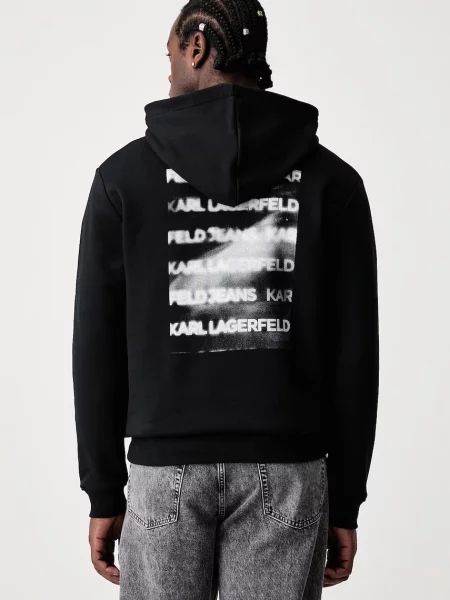 Geacă de blugi Karl Lagerfeld Jeans cu glugă negru