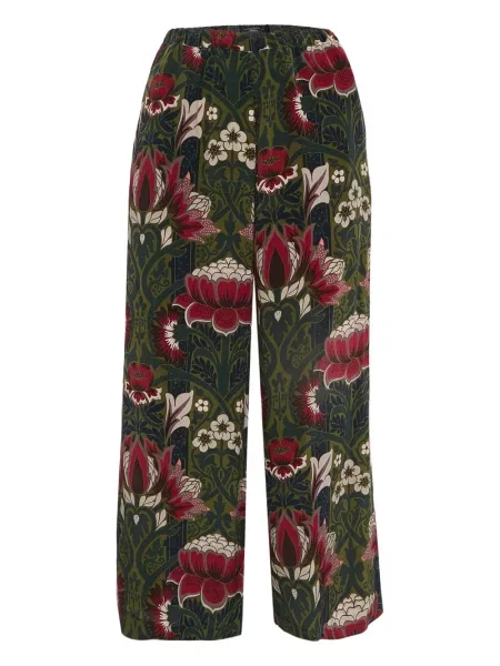 Jedwabne spodnie Weekend Max Mara w kwiatki z nadrukiem zielone