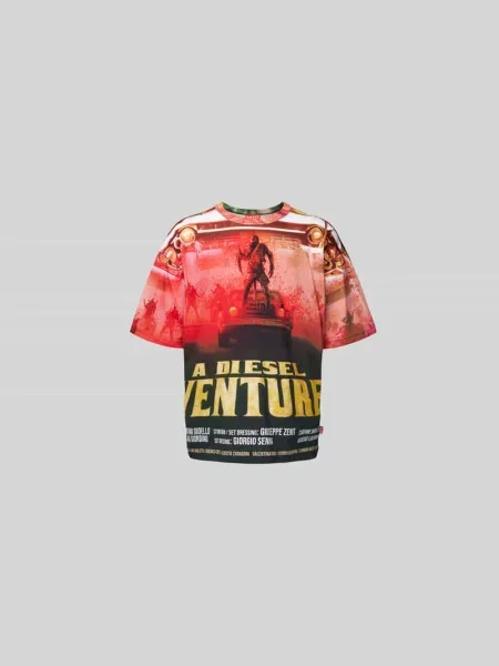 Oversized t-shirt z nadrukiem na całej powierzchni Diesel czerwona