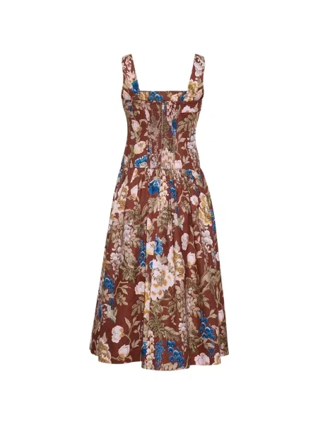 Rochie midi Cara Cara cu model floral cu imagine maro