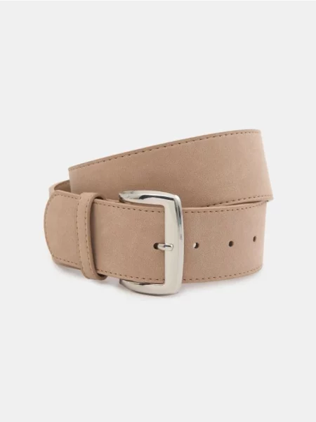 Зі штучного замшу з сріблястою пряжкою бежевий