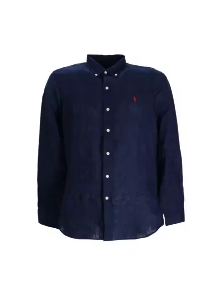 Lniana koszula Polo Ralph Lauren niebieska