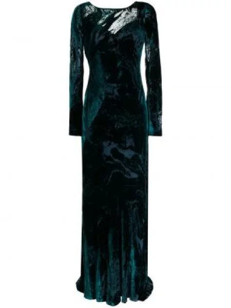 Rochie maxi Alberta Ferretti de catifea plisată de costum verde