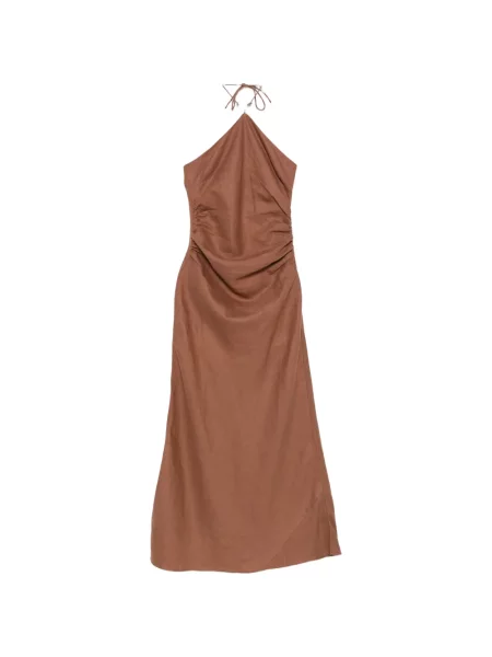 Rochie midi Faithfull cu mărgele cu gât halter maro