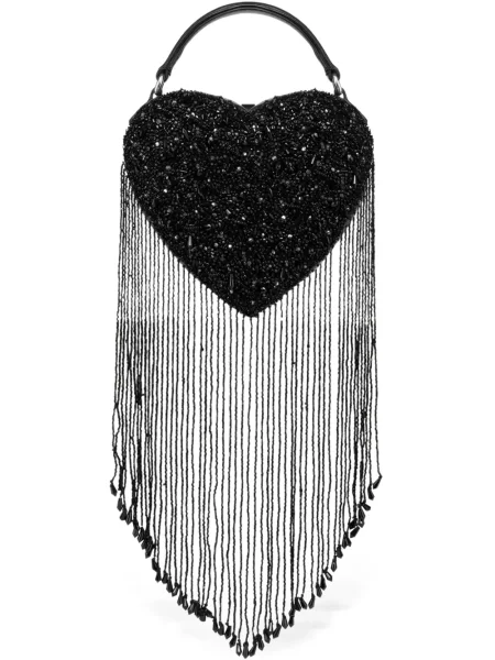 Torebka Moschino w serca z koralikami czarna
