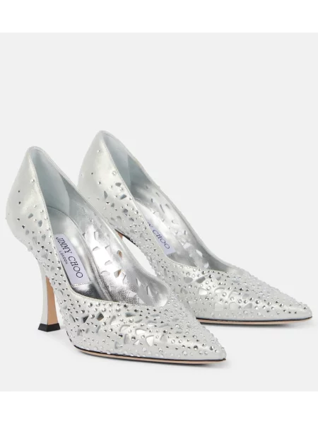 Pantofi cu toc Jimmy Choo din piele de căprioară argintiu