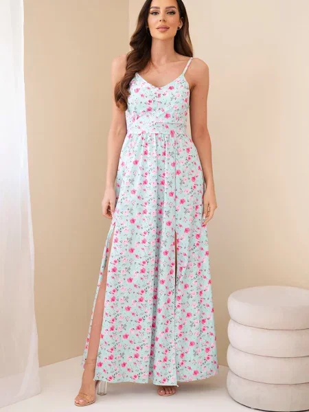 Rochie maxi Kesi Włoski cu bretele albastru