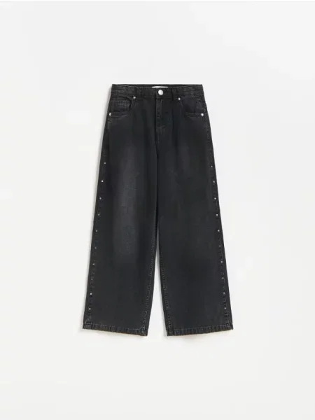 Reserved Джинси wide leg з заклепками чорний