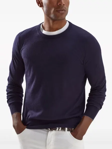 Sweter Brunello Cucinelli klasyczny niebieski