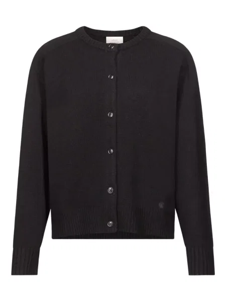 Kardigan Loulou De Saison z okrągłym dekoltem prążkowany czarny