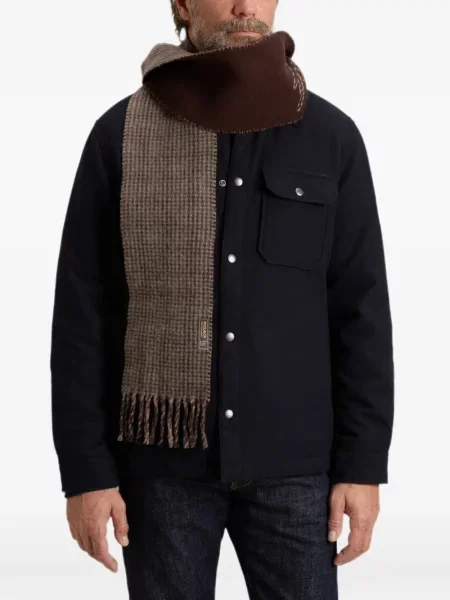 Fular Woolrich cu franjuri în carouri maro
