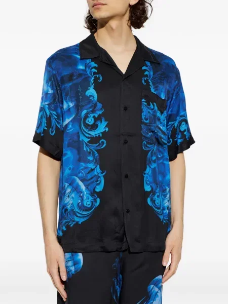 Дънкова риза Versace Jeans Couture с принт синьо