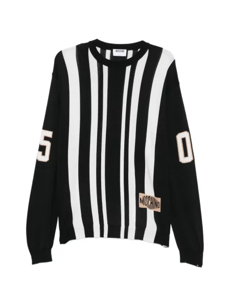Pulover Moschino cu dungi cu autograf negru