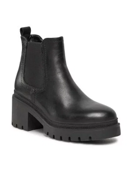 Μποτάκια με λάστιχο Tamaris Black Leather μαύρο