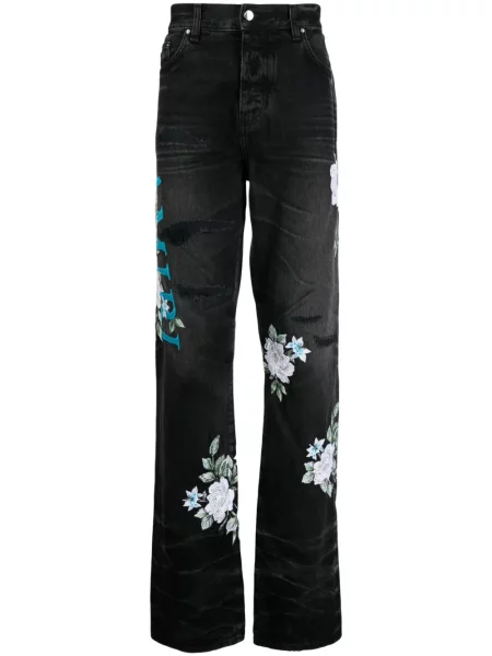 Blugi drepți Amiri cu model floral cu imagine negru