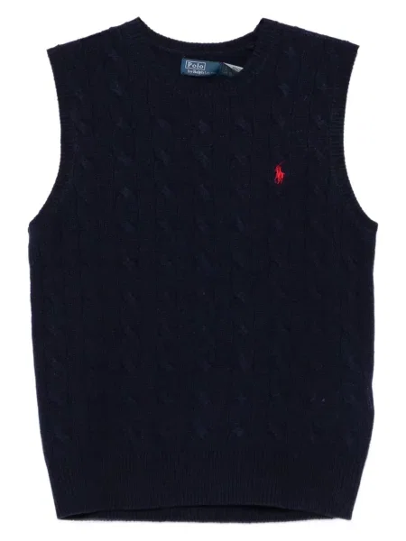 Pletena polo majica Polo Ralph Lauren s vezom bez rukava smeđa