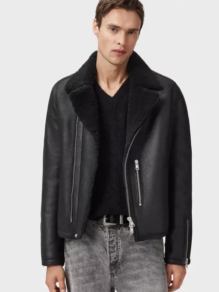 Шкіряна куртка Allsaints чорна