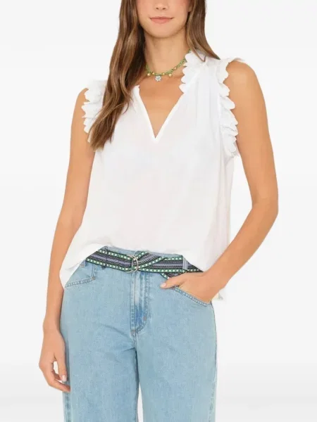 Top Xirena cu decolteu în V cu volane alb