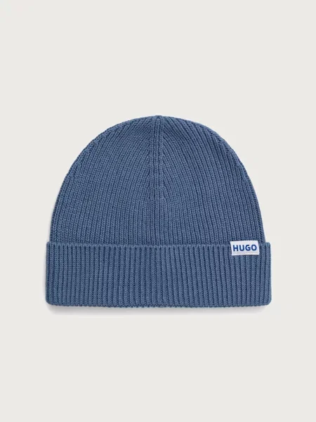 HUGO Blue beanie pentru bărbați cu lână albastru