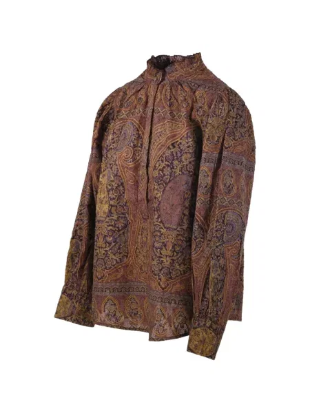 Gulerat bluză Antik Batik cu imagine cu model paisley maro