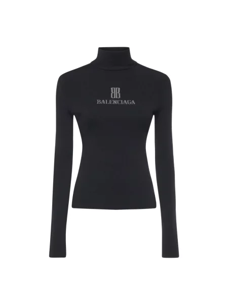 Lniany sweter z golfem Balenciaga czarny
