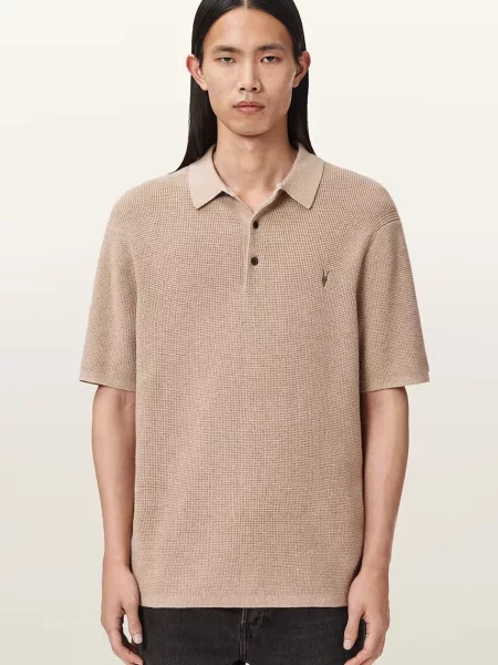 Tricou polo Allsaints de lână bej