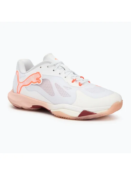 Дамски обувки за хандбал PUMA Vantage Nitro W+ puma white/ glowing red/ rose wuartz/ dark crimson бяло