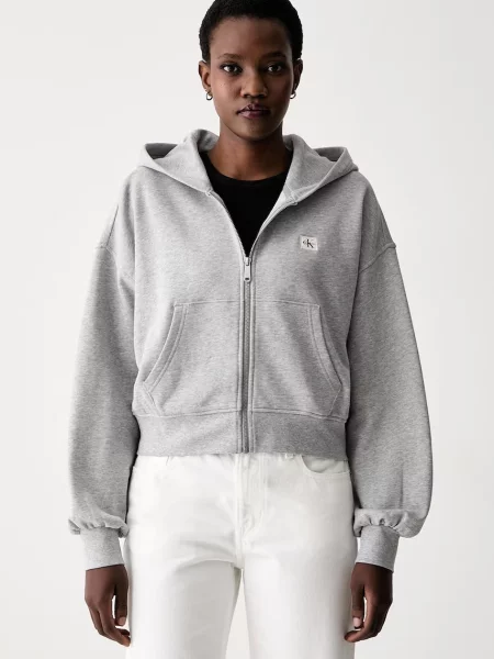 Calvin Klein Jeans hanorac cu și glugă pentru femei din gri