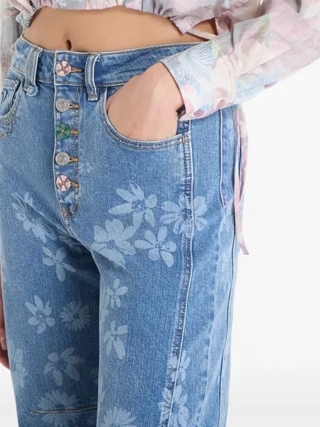 Дънки Desigual на цветя с принт синьо