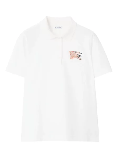 Tricou polo Burberry cu broderie alb