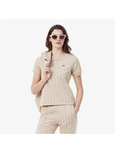 Lacoste T-Shirt Z Okrągłym Dekoltem Z Monogramem Slim Fit jasnoróżowy