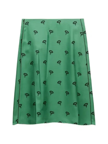 Fustă midi Marni de mătase cu model floral cu imagine verde