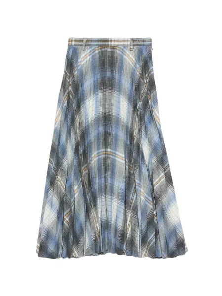 Fustă midi Acne Studios de lână în carouri albastru