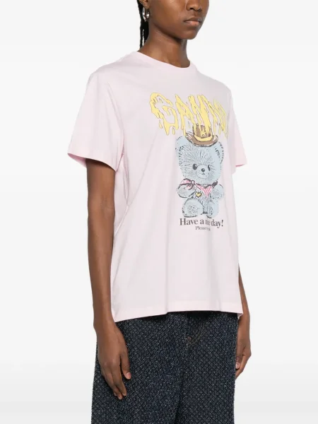 Tricou Ganni din jerseu teddy roz