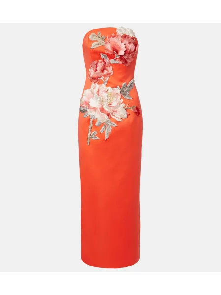 Rochie Leo Lin din satin cu model floral portocaliu
