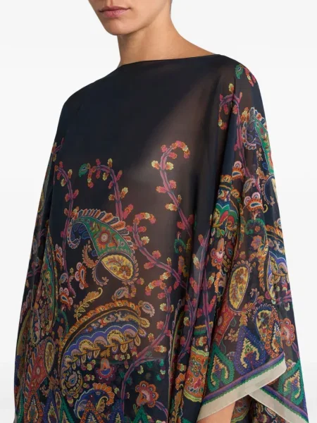 Poncho Etro de mătase cu model floral cu imagine negru