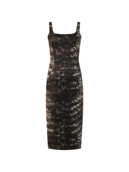 Rochie midi Roberto Cavalli fără mâneci cu imagine cu blană negru
