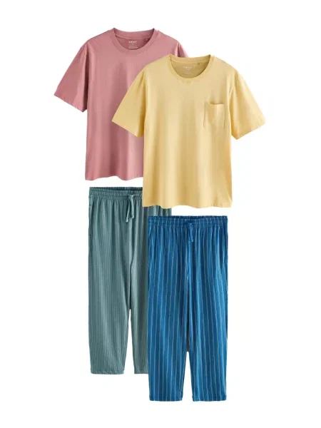 Next Pijama lungă cobalt / galben / verde stuf / roz pal albastru