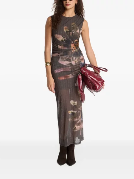 Rochie maxi Desigual fără mâneci cu model floral cu imagine maro