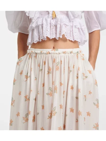 Fusta maxi Chloé de mătase cu model floral alb