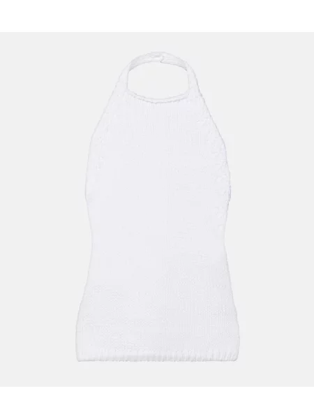 Top Róhe tricotate cu gât halter alb