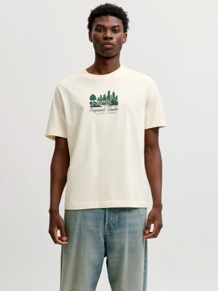 JACK & JONES Tricou JORNORREBRO verde / lână alb